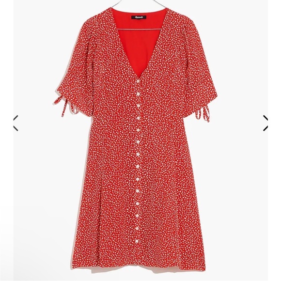 Madewell 100% Silk Floral Print Red Mini Dress Park Picnic size 8 retro boho - Picture 12 of 12
